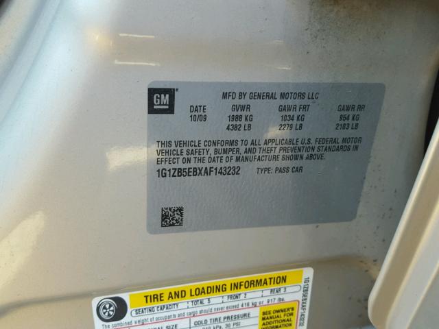 1G1ZB5EBXAF143232 - 2010 CHEVROLET MALIBU LS GOLD photo 10