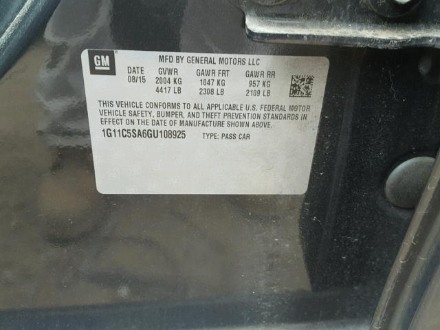 1G11C5SA6GU108925 - 2016 CHEVROLET MALIBU LIM 灰色 照片 10