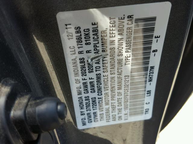 19XFB2F97CE321213 - 2012 HONDA CIVIC EXL 灰色 照片 10