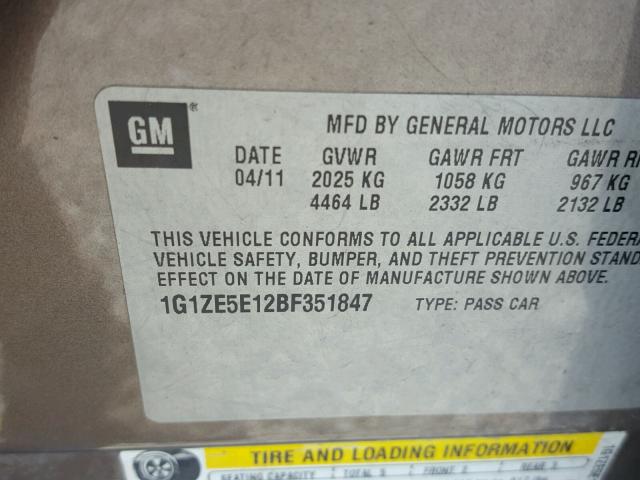 1G1ZE5E12BF351847 - 2011 CHEVROLET MALIBU LTZ 棕色 照片 10