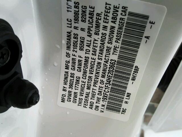 19XFC1F34HE203663 - 2017 HONDA CIVIC EX 白色 照片 10