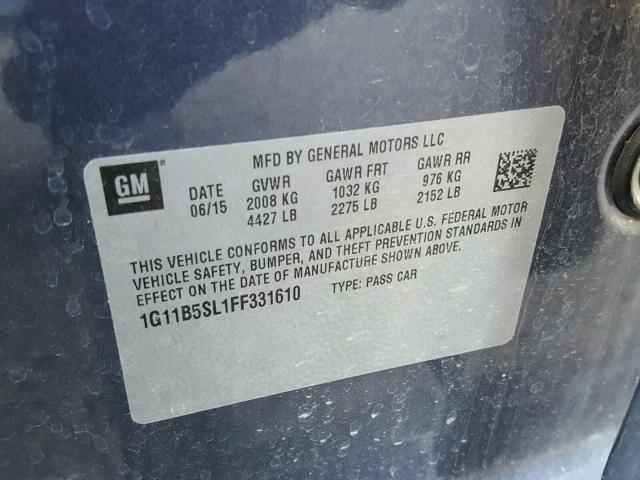 1G11B5SL1FF331610 - 2015 CHEVROLET MALIBU LS BLUE photo 10