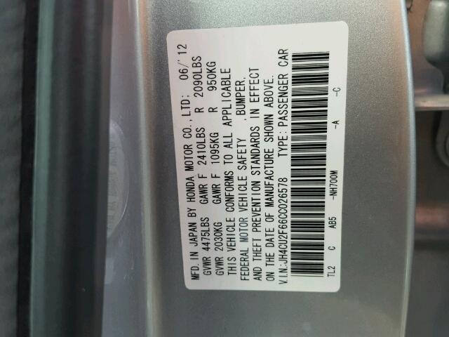 JH4CU2F66CC026578 - 2012 ACURA TSX TECH SILVER photo 10