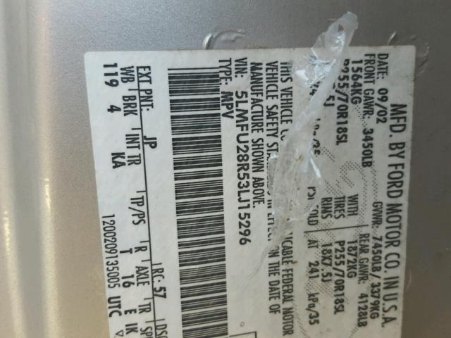 5LMFU28R53LJ15296 - 2003 LINCOLN NAVIGATOR GRAY photo 10