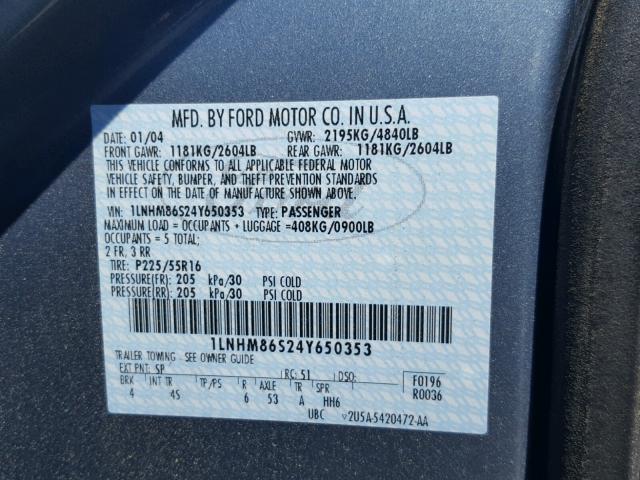 1LNHM86S24Y650353 - 2004 LINCOLN LS 蓝色 照片 10