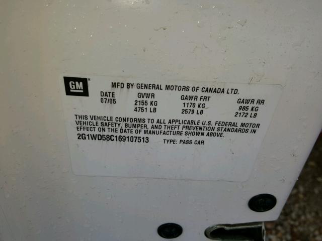 2G1WD58C169107513 - 2006 CHEVROLET IMPALA SUP 白色 照片 10