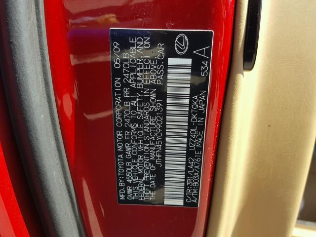 JTHFN45Y099021391 - 2009 LEXUS SC 430 RED photo 10