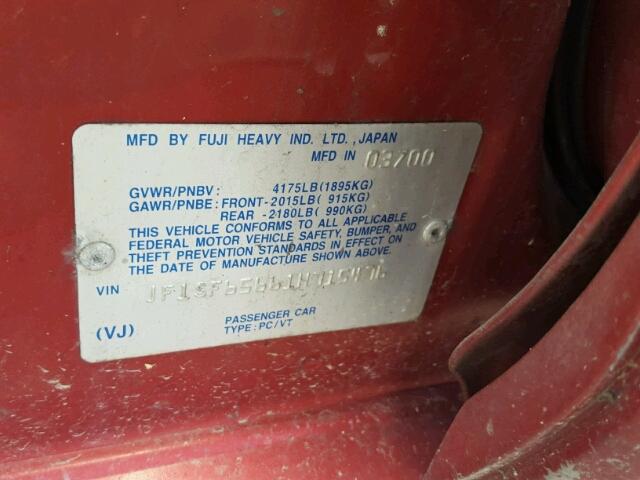 JF1SF65661H715476 - 2001 SUBARU FORESTER S Qırmızı foto 10