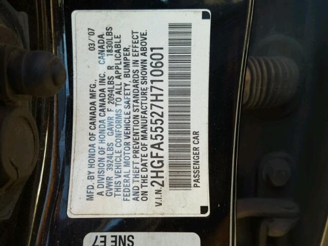 2HGFA55527H710601 - 2007 HONDA CIVIC SI BLACK photo 10