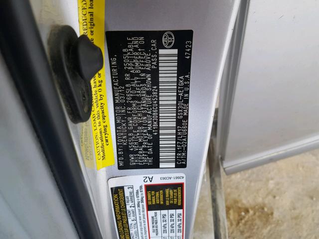 4T1BK3DB6CU453824 - 2012 TOYOTA AVALON BAS GRAY photo 10