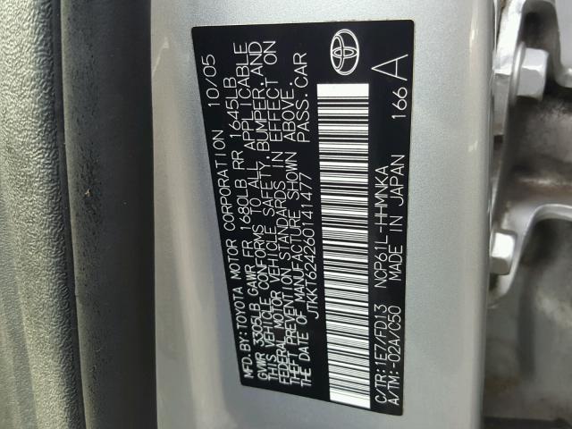 JTKKT624260141477 - 2006 TOYOTA SCION XA SILVER photo 10