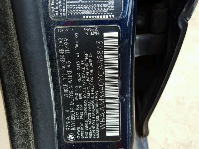WBAAM3340YCA88843 - 2000 BMW 323 I BLUE photo 10