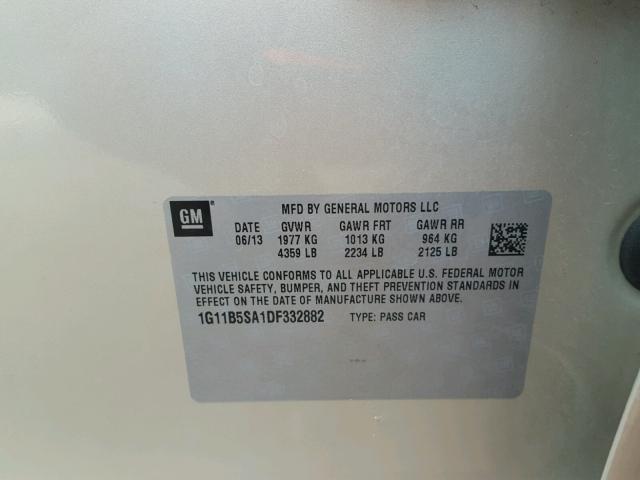 1G11B5SA1DF332882 - 2013 CHEVROLET MALIBU LS SILVER photo 10