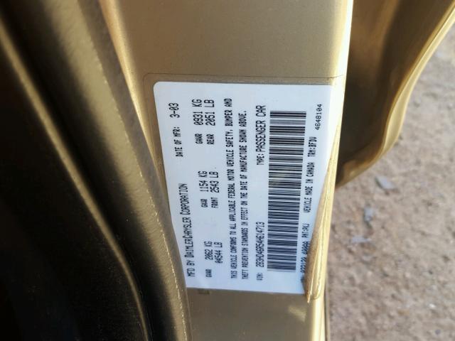 2B3HD46R54H614713 - 2004 DODGE INTREPID S ოქროსფერი ფოტო 10