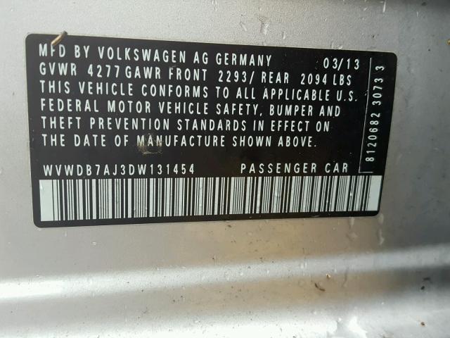 WVWDB7AJ3DW131454 - 2013 VOLKSWAGEN GOLF SILVER photo 10