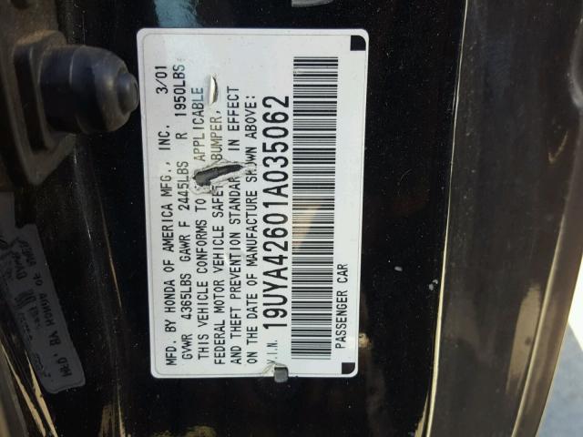 19UYA42601A035062 - 2001 ACURA 3.2CL TYPE BLACK photo 10