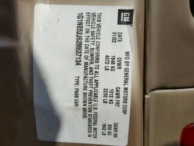 1G1NE52J62M637134 - 2002 CHEVROLET MALIBU LS GOLD photo 10