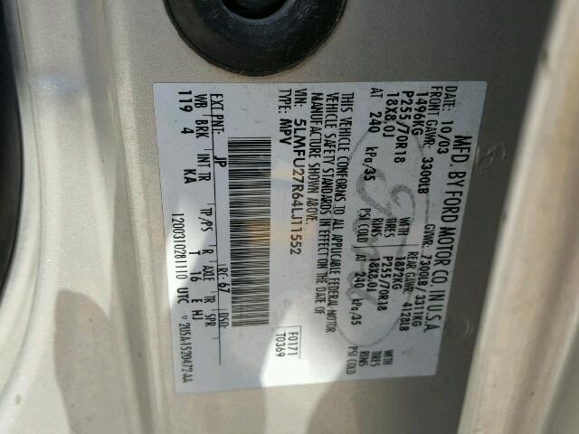 5LMFU27R64LJ11552 - 2004 LINCOLN NAVIGATOR Schwarz Foto 10