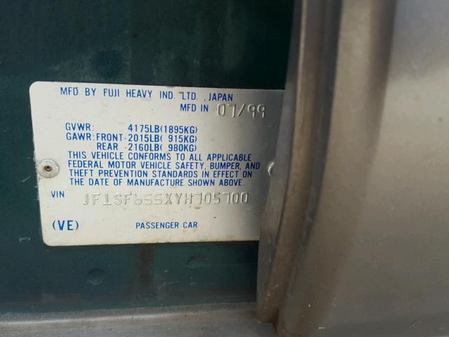 JF1SF655XYH705700 - 2000 SUBARU FORESTER S Yaşıl foto 10