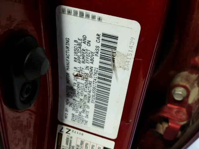 5Y2SL65817Z417621 - 2007 PONTIAC VIBE RED photo 10