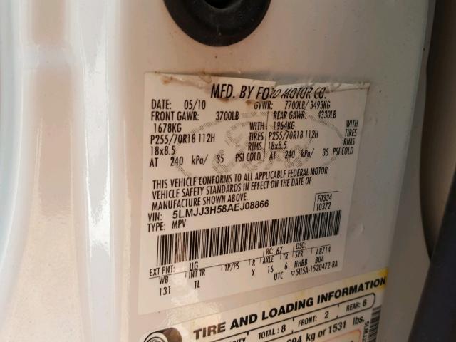 5LMJJ3H58AEJ08866 - 2010 LINCOLN NAVIGATOR 白色 照片 10