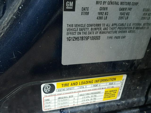 1G1ZH57B79F109093 - 2009 CHEVROLET MALIBU 1LT ლურჯი ფოტო 10