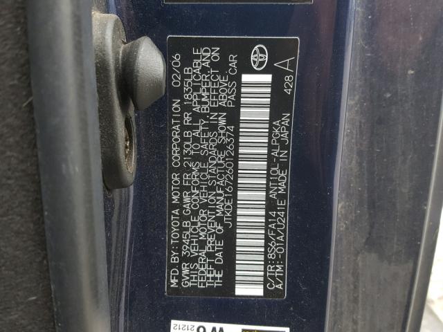 JTKDE167260126374 - 2006 TOYOTA SCION TC 蓝色 照片 10