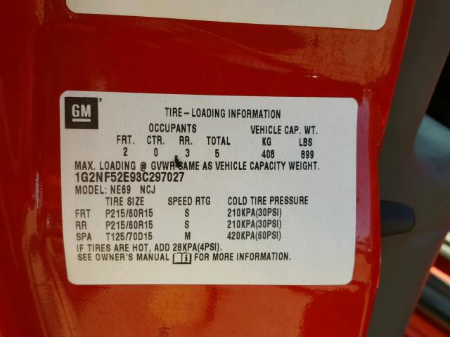 1G2NF52E93C297027 - 2003 PONTIAC GRAND AM S 红色 照片 10