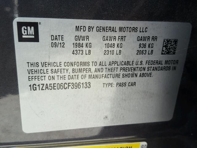 1G1ZA5E06CF396133 - 2012 CHEVROLET MALIBU LS Boz foto 10