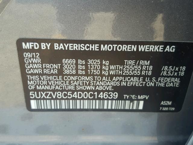 5UXZV8C54D0C14639 - 2013 BMW X5 XDRIVE5 GRAY photo 10