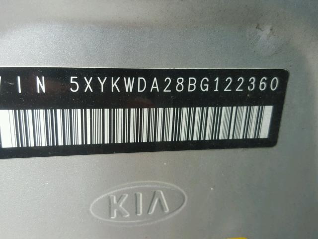 5XYKWDA28BG122360 - 2011 KIA SORENTO SX SILVER photo 10