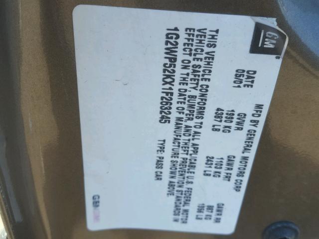 1G2WP52KX1F263245 - 2001 PONTIAC GRAND PRIX CHARCOAL photo 10