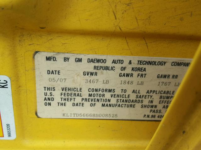KL1TD56668B008525 - 2008 CHEVROLET AVEO BASE Sarı foto 10