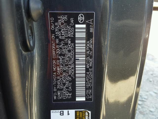 JTKDE3B79A0320734 - 2010 TOYOTA SCION TC 灰色 照片 10