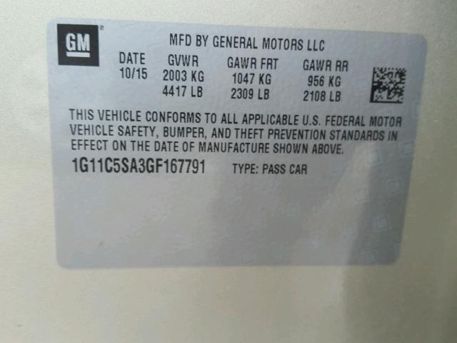 1G11C5SA3GF167791 - 2016 CHEVROLET MALIBU LIM 棕色 照片 10