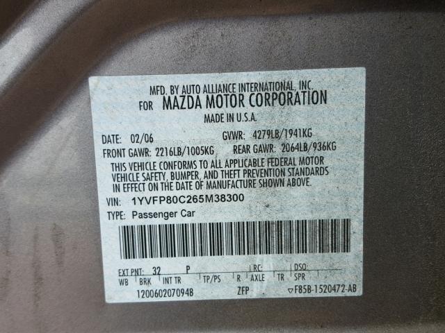 1YVFP80C265M38300 - 2006 MAZDA 6 I GRAY photo 10