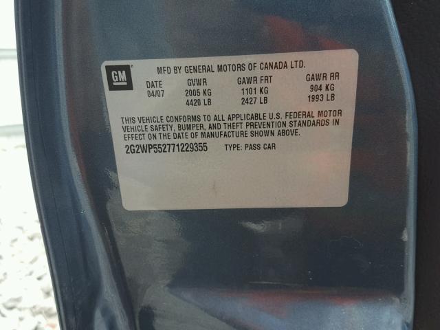 2G2WP552771229355 - 2007 PONTIAC GRAND PRIX BLUE photo 10