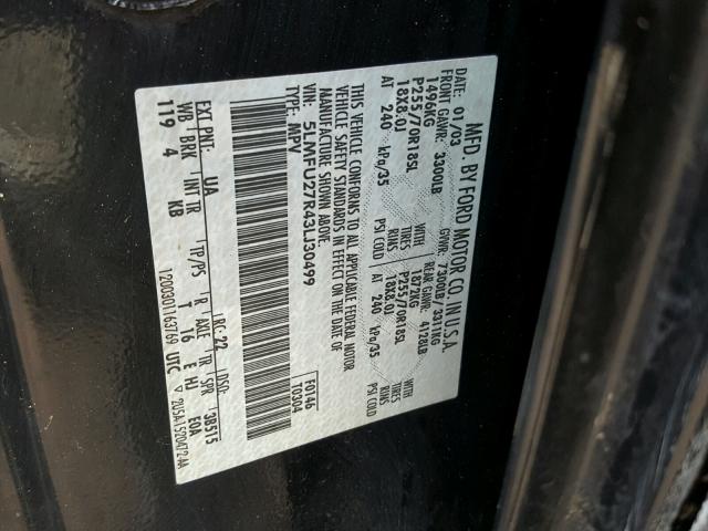 5LMFU27R43LJ30499 - 2003 LINCOLN NAVIGATOR 黑色 照片 10