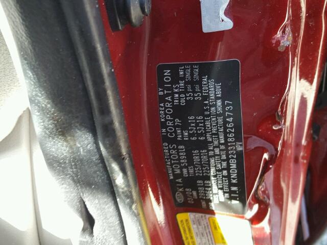 KNDMB233186264737 - 2008 KIA SEDONA EX RED photo 10