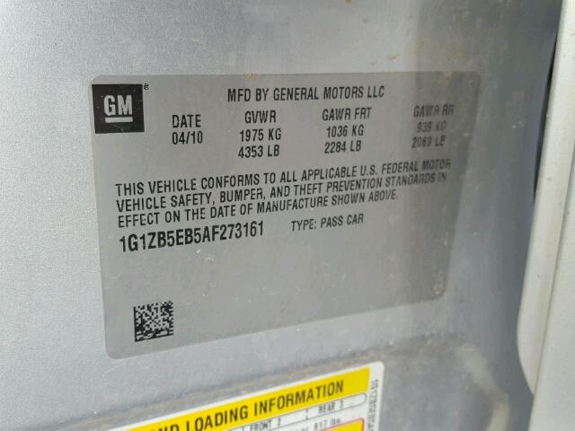 1G1ZB5EB5AF273161 - 2010 CHEVROLET MALIBU LS ვერცხლისფერი ფოტო 10