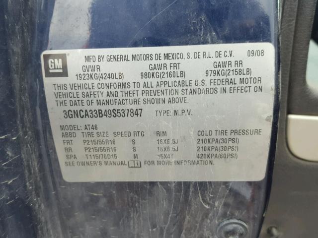 3GNCA33B49S537847 - 2009 CHEVROLET HHR LS BLUE photo 10