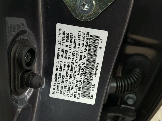 19XFC2F71GE236014 - 2016 HONDA CIVIC EX 灰色 照片 10