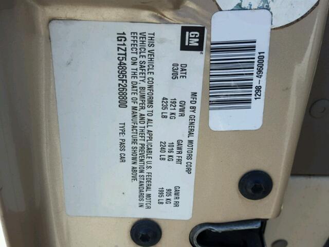 1G1ZT54895F268800 - 2005 CHEVROLET MALIBU LS 金色 照片 10