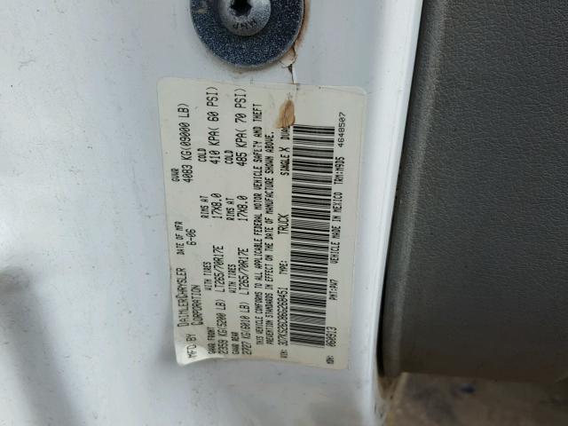 3D7KS26C86G268451 - 2006 DODGE RAM 2500 S WHITE photo 10