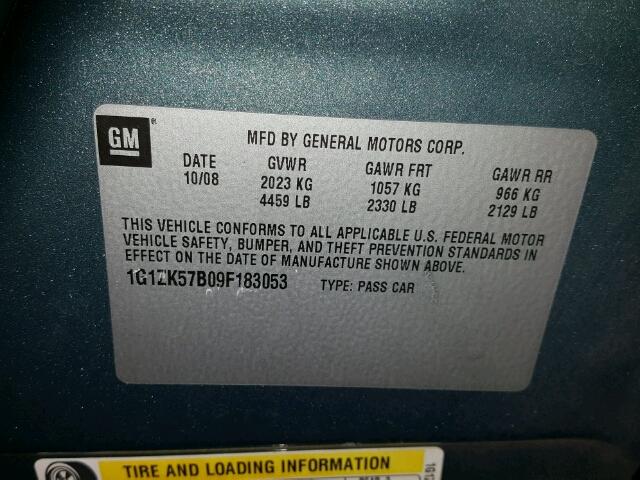 1G1ZK57B09F183053 - 2009 CHEVROLET MALIBU LTZ 绿色 照片 10