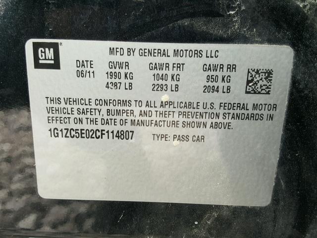 1G1ZC5E02CF114807 - 2012 CHEVROLET MALIBU 1LT BLACK photo 10