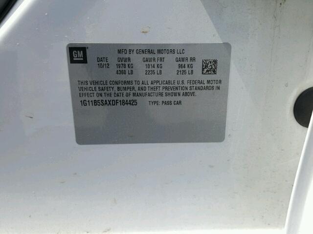 1G11B5SAXDF184425 - 2013 CHEVROLET MALIBU LS WHITE photo 10