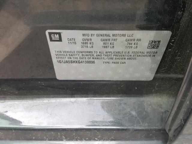 1G1JA5SHXG4130896 - 2016 CHEVROLET SONIC LS ნაცრისფერი ფოტო 10