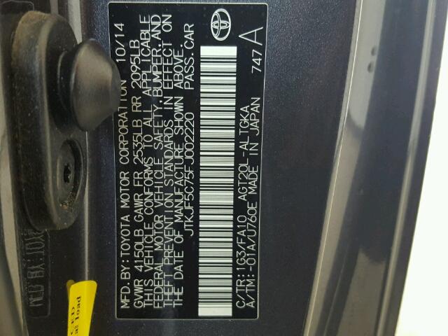 JTKJF5C75FJ002220 - 2015 TOYOTA SCION TC 灰色 照片 10