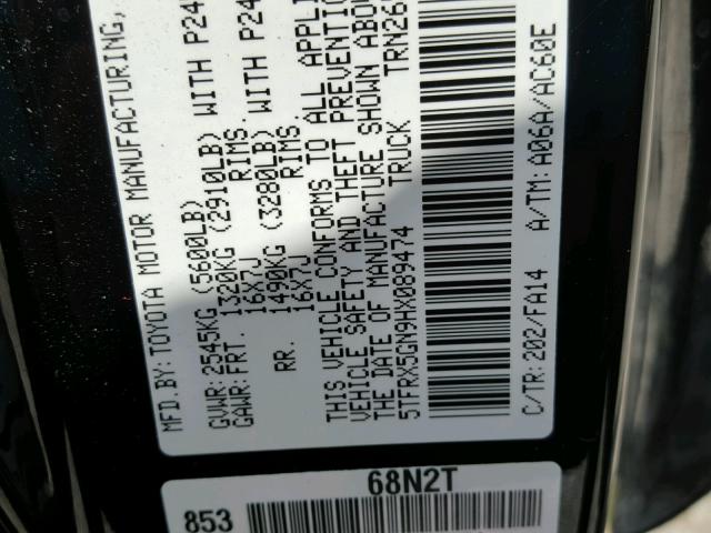 5TFRX5GN9HX089474 - 2017 TOYOTA TACOMA ACC BLACK photo 10